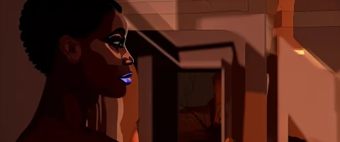 Silhouette Of A Black Woman Looking Out A Window, Sand Dunes... — Stable Diffusion AI Prompt: silhouette of a black woman looking out a window, sand dunes of a desert planet