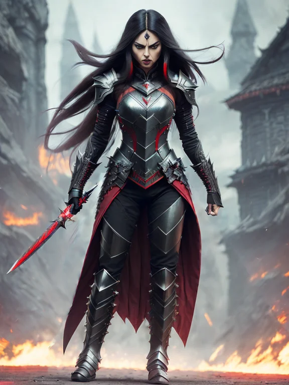 Segmented Armor, Full Body, Face, Long Hair, Angry, Woman, K...