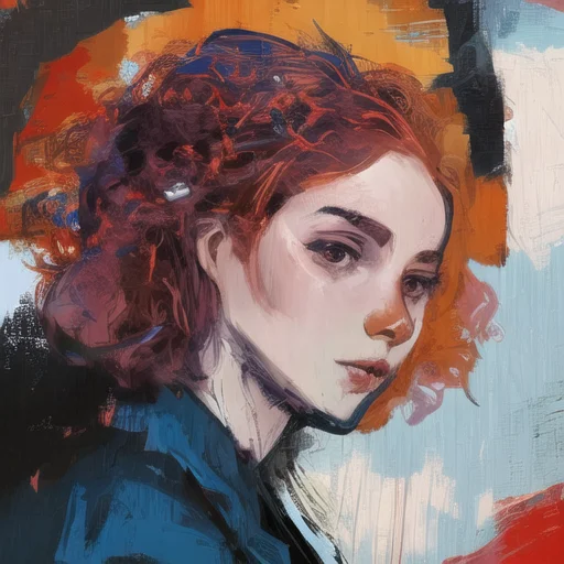 Redhead Curly Girlabstract Background0.5, Expressionism, Dig...