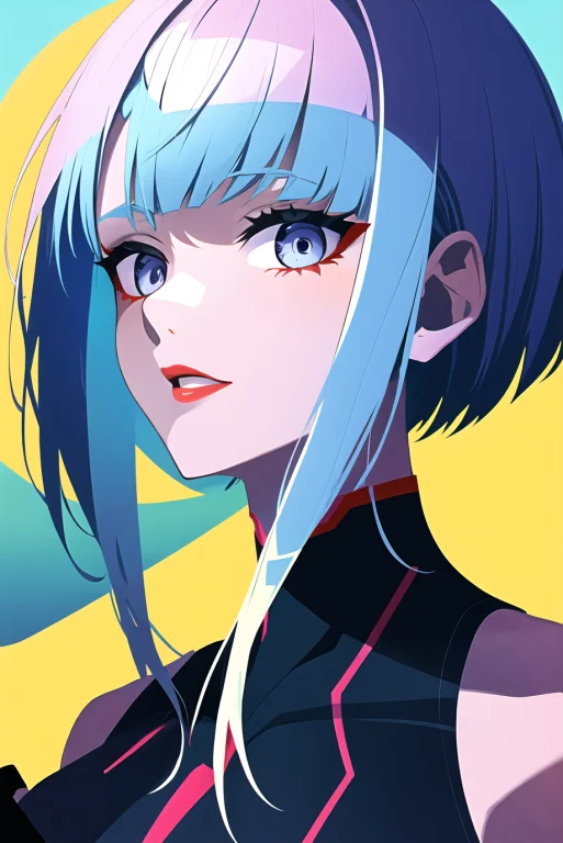 Lucy Cyberpunk, 1girl, Arm Up, Bangs, Blue Hair, Colored Tip...