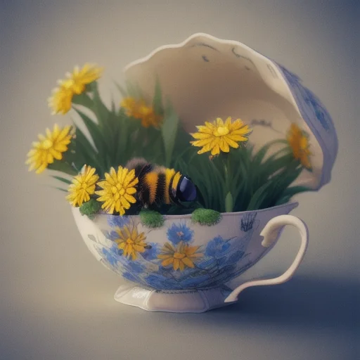 A Bumblebee Curled Up In A Broken Teacup, Sounded By Flowers...