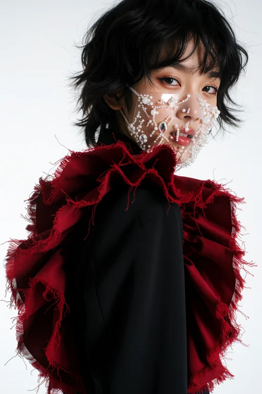 Avant-garde Fashion Portrait, East Asian Model With Choppy B...