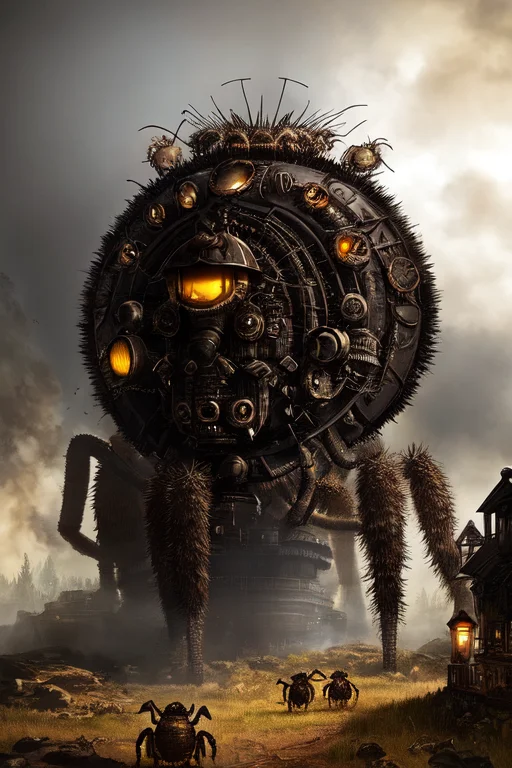 A Giant Steampunk Tarantula Cryptid, Horror Setting, Creepy...