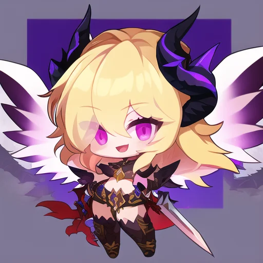 Loragtchibi-0000191, Blonde Hair, Weapon, Horns, Holding Wea...