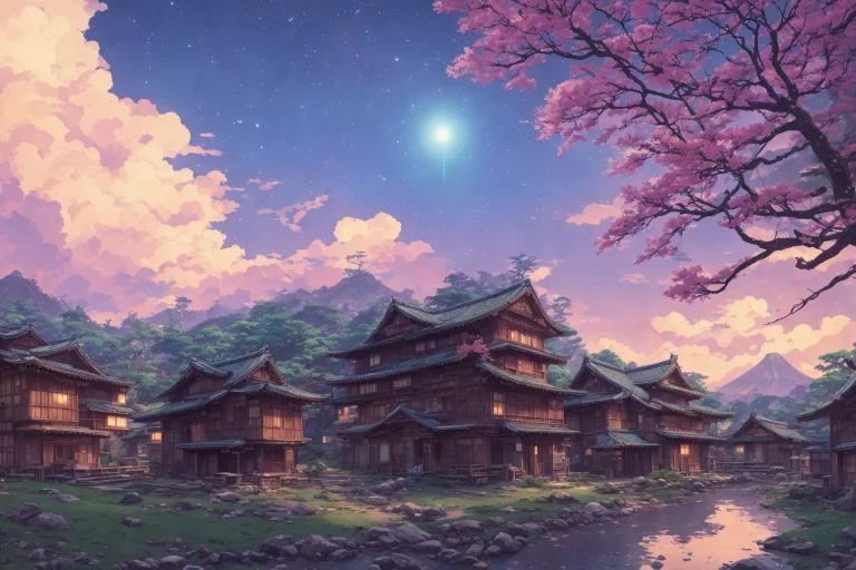 Japanese Village Abandoned, Beautiful Galaxy In The Backgrou...