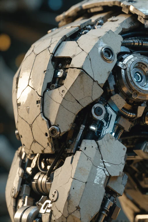 A Macro Shot Of A Cybernetic Arm Joint, Dense Clusters Of In...