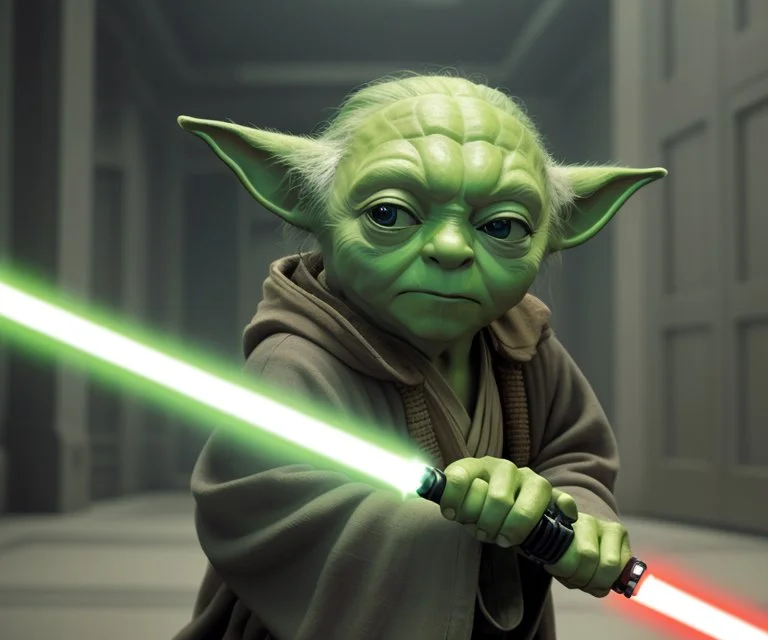 4k, Holding Lightsaber1.1, A Low Master Yoda, Sideways Glanc...