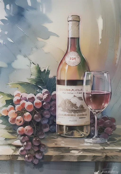 Loracolorwaterv21, Bottle, Cup, Wine Glass, Wine, Grapes, Ta...