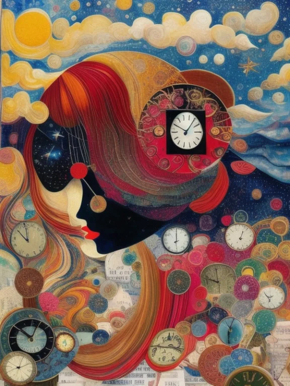 Mixed Media Collage By Hannah Hch, Gorgeous Woman With Long...