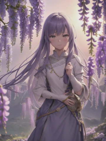 Tiny Wisteria Tree On Top Of A Distant Hill. Backlit. Muted... — Stable Diffusion AI Prompt: tiny wisteria tree on top of a distant hill. backlit. muted colors. fantasy magi...