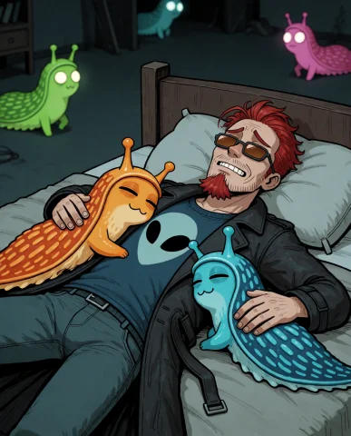 Cartoon Illustrated Style, Cozy But Slightly Mysterious Bedr... — Stable Diffusion AI Prompt: Cartoon illustrated style, cozy but slightly mysterious bedroom at night, dark r...