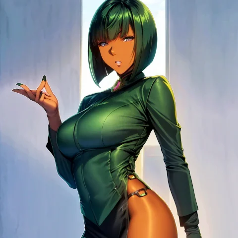 Lorahomarestylelorav10.75 Homare Art Style, Dark Skin Female... — Stable Diffusion AI Prompt: homare art style, ((dark skin female)) A-line Bob Haircut green hair, best qual...