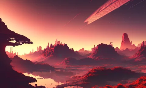 A Gorgeous Sunset On A Verdant Alien Planet, Spectacular, Br... — Stable Diffusion AI Prompt: a gorgeous sunset on a verdant alien planet, spectacular, breathtaking, gorgeous...