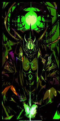 A Demon With Magic, Green Color, Loratarot Card 512x10241 — Stable Diffusion AI Prompt: a demon with magic, green color, 