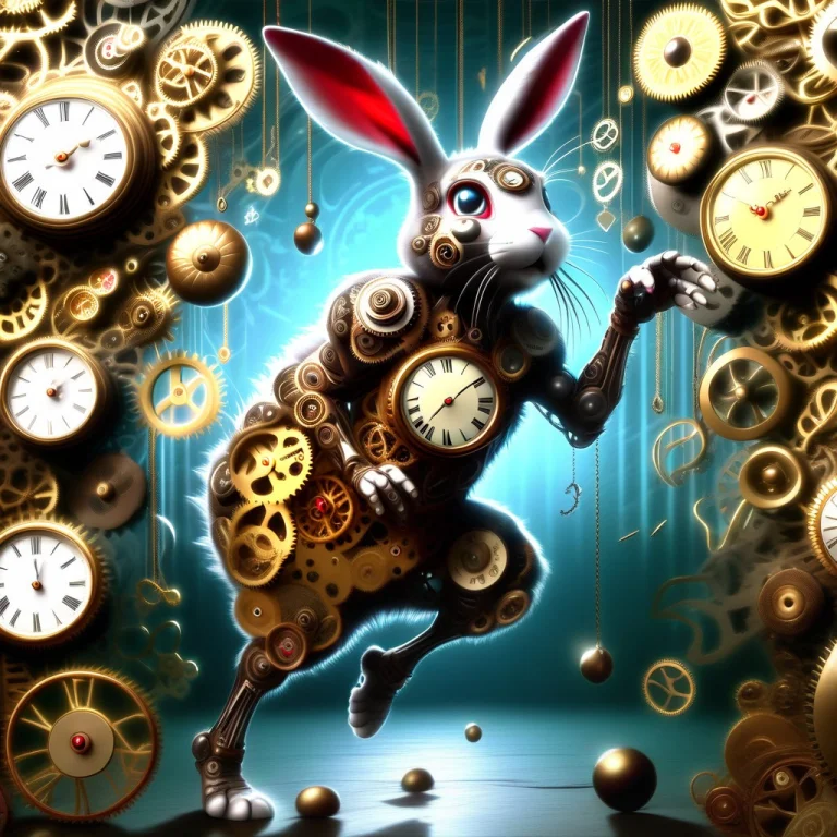 A Frantic Victorian Clockwork Rabbit Racing To Punch A Brass...