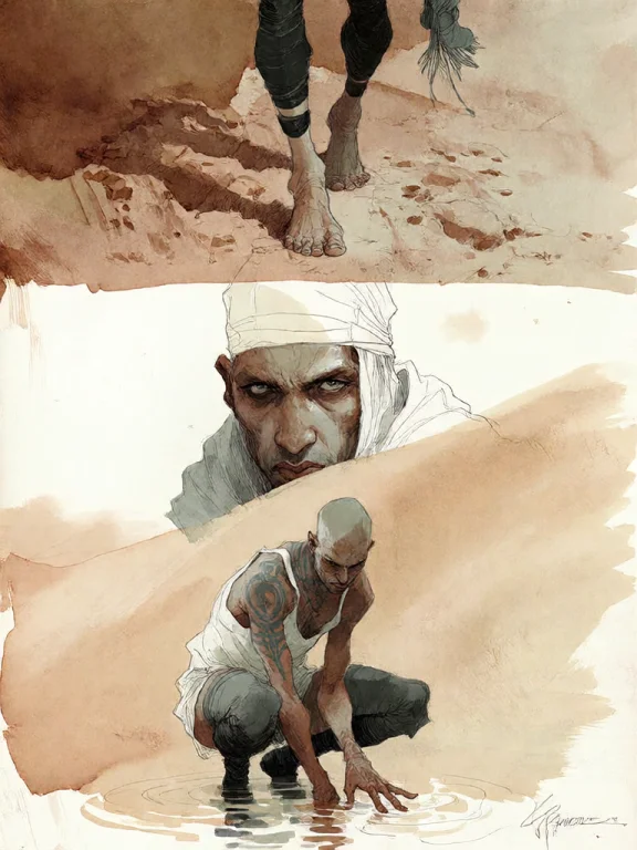 Bradhamel Art Style. A Triptych Illustration Of A Weathered,...