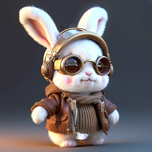 White Background, Cute Cartoon Baby Rabbit, Full Body, Steam...