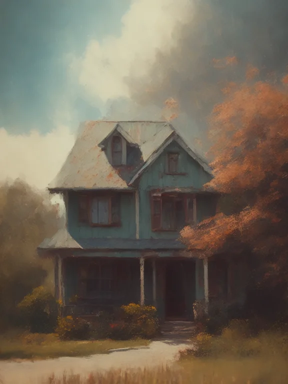 A Painting Of A House, A Character Portrait, Artstation Hd,...