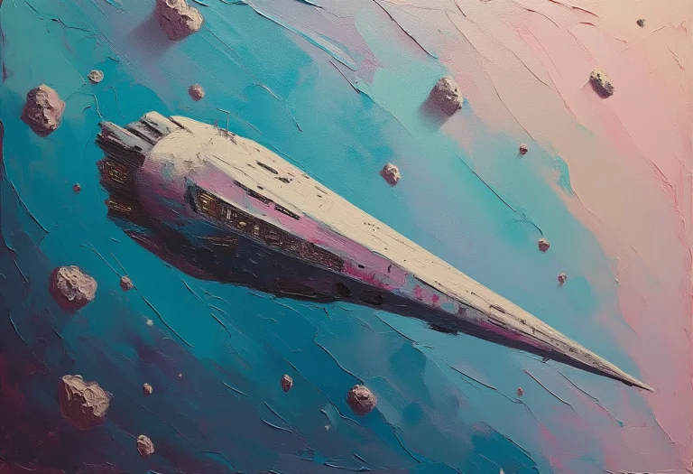 A Derelict Starship Drifting Through An Asteroid Field, Impa...