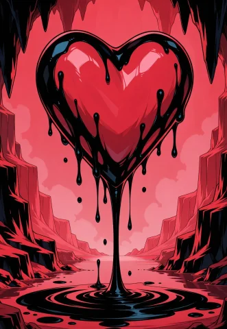 Floating Heart, Red Cave, Heart Dripping Black Ink, Abstract... — Stable Diffusion AI Prompt: Floating Heart, red cave, heart dripping black ink, Abstract background, black i...