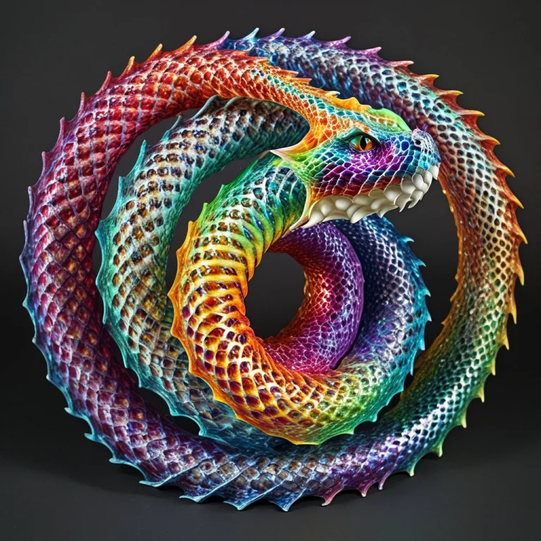Baroque Composition, Giant Coiled Dragon Of Many Colors-rain...
