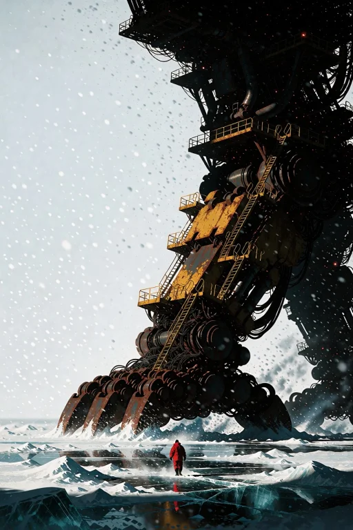 A Harrowing, Hyper-realistic Low-angle Shot Of A Rusted, Got...