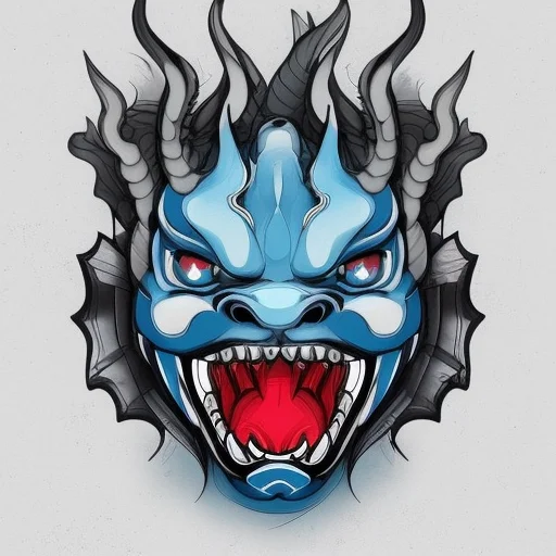 Neotraditional Phantatt A Blue Dragon Head With A Large, Sha...