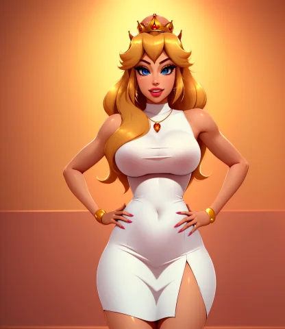 8k, High-resolution, Waist Body View, Slim Body, Princess Pe... — Stable Diffusion AI Prompt: 8K, high-resolution, waist body view, slim body, Princess Peach, Princess dress,...