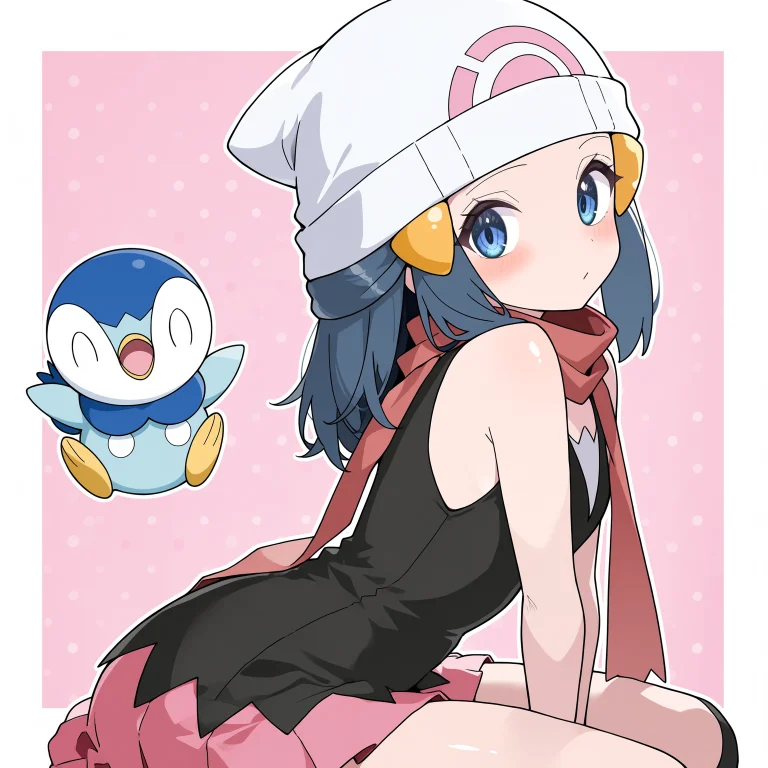 Odorukaminoke Styel, 1girl, Dawn Pokemon, Piplup, Beanie, Bl...
