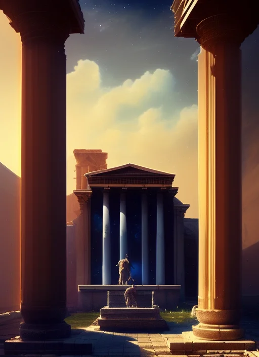 Simple Scene Of An Gigantic Greek Roman House Exterior Shot...