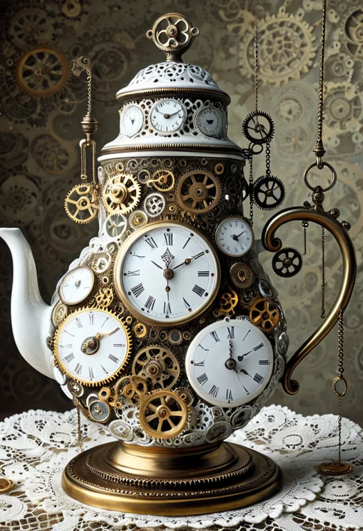 Clockstyle, Clockstyle, Photorealistic, A Porcelain Teapot O...