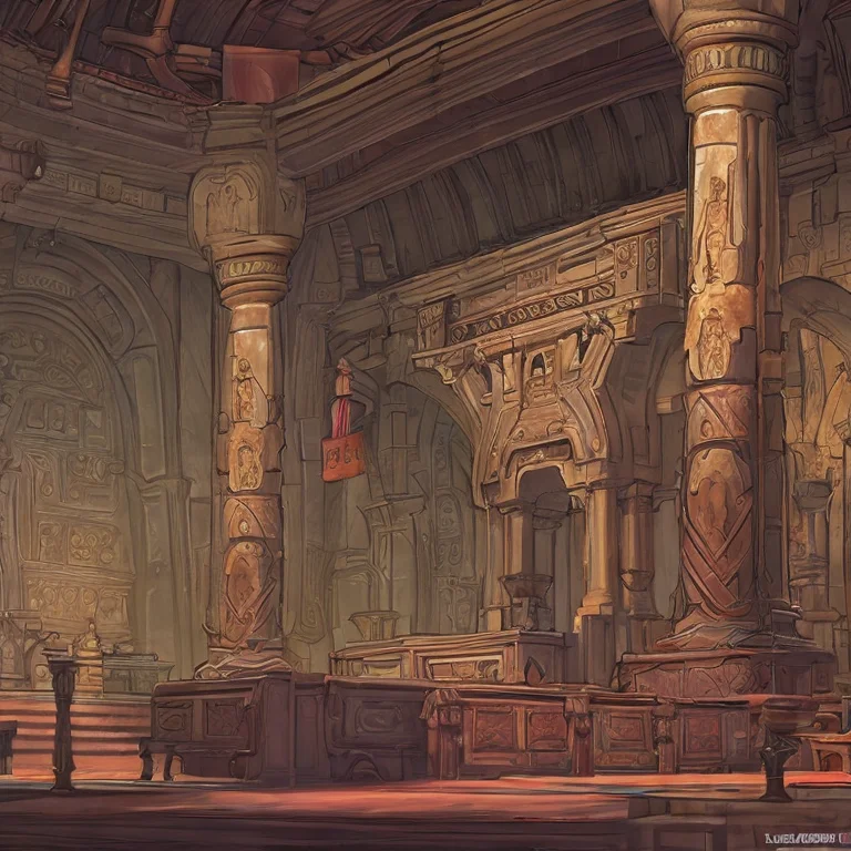 An Ancient Aztec Cathedral Interior With Religious Iconograp...