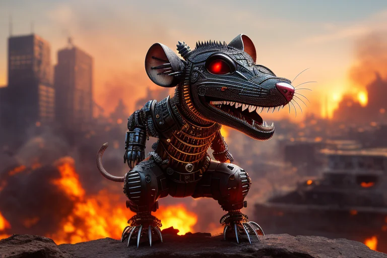 Nasty Toothy Rat, Made Out Of Metal, Cyborg, Against The Bac...