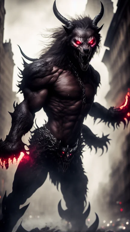 Fight, Werewolf On A City Street, Ominous, Creepy, Horror, H...