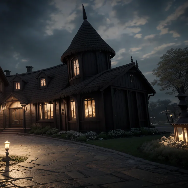 H0glegacyv2,outside,a House With A Thatched Roof At Night, 8...