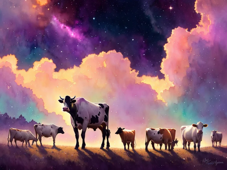Cows And They Are Surrounded By Nebula, Highly Detailed, Gol...