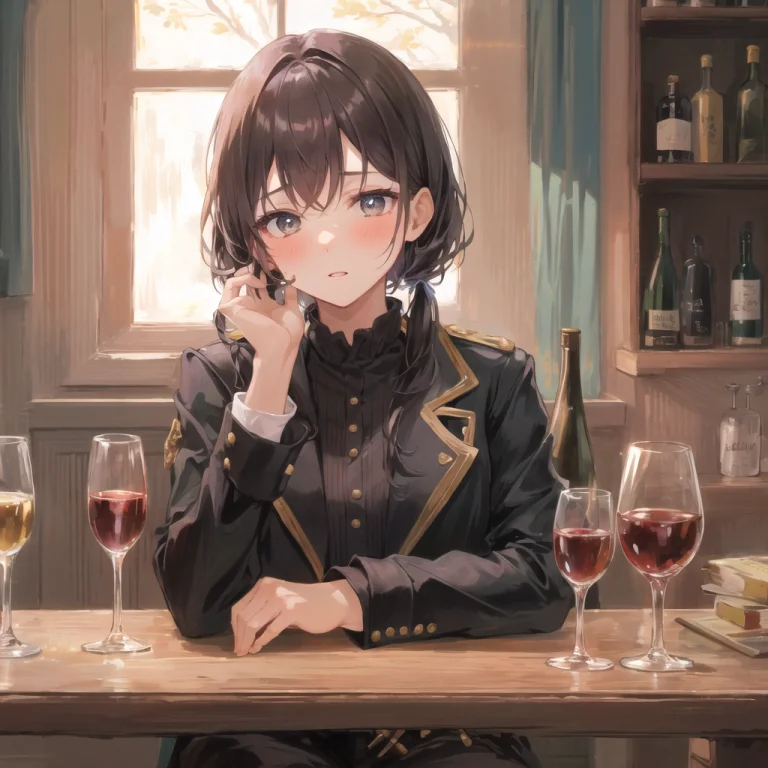 Dark, Drunk Girl, Barroom Scene, Wine, Goblet, Full-face Blu...