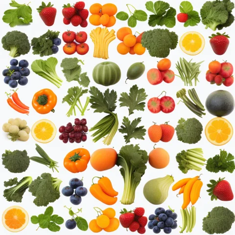 A Variety Of Fruits And Vegetables Are Arranged On A White B... — Stable Diffusion AI Prompt: a variety of fruits and vegetables are arranged on a white background, Chris LaB...