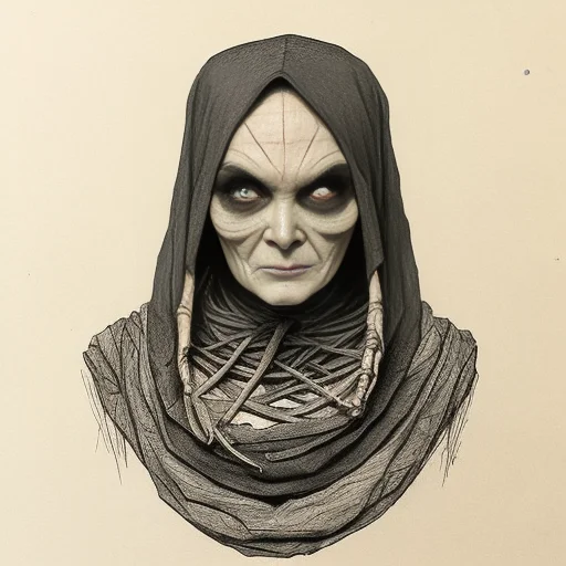 Portrait Of An Evil Mummy, Drawing, Detailed Loramonochrome...