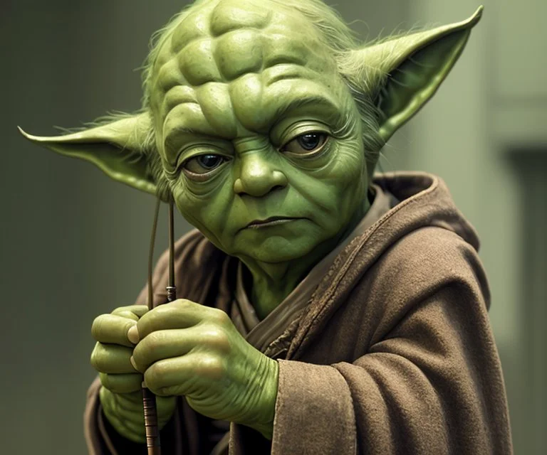 4k, A Low Master Yoda With A Cane, Eye Contact, Focus, Backg...