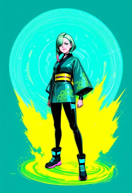 1character, Solo, Full Body, Full Body Shot, Cyberpunk Woman...