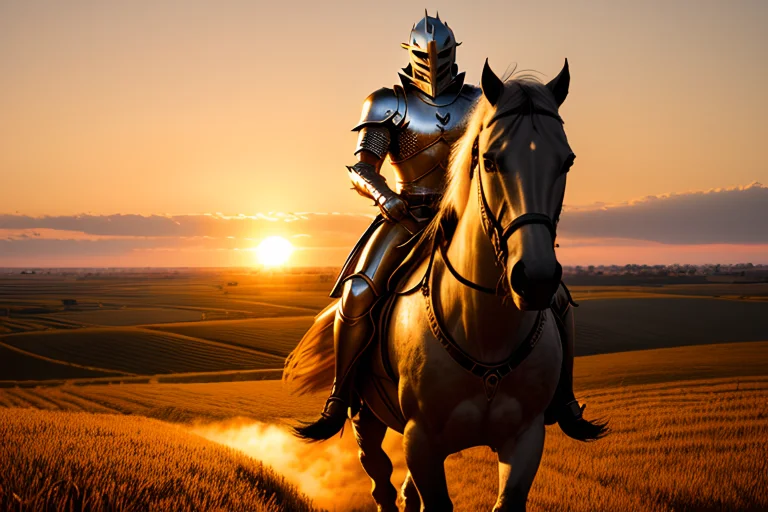Closeup, Armored Knight On Horseback Towards Camera, Open Fi...