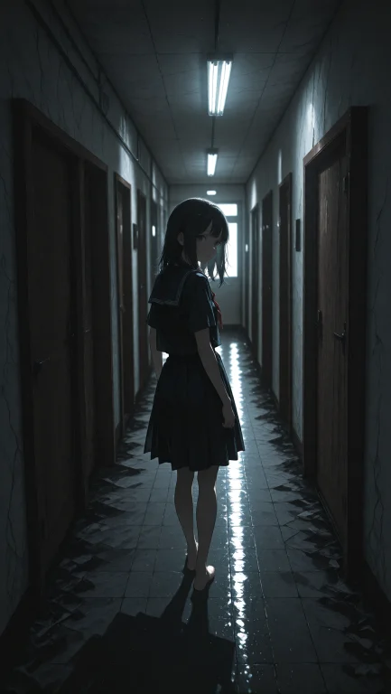 Anime Girl With Straight Black Hair In A Dark Sailor Uniform...