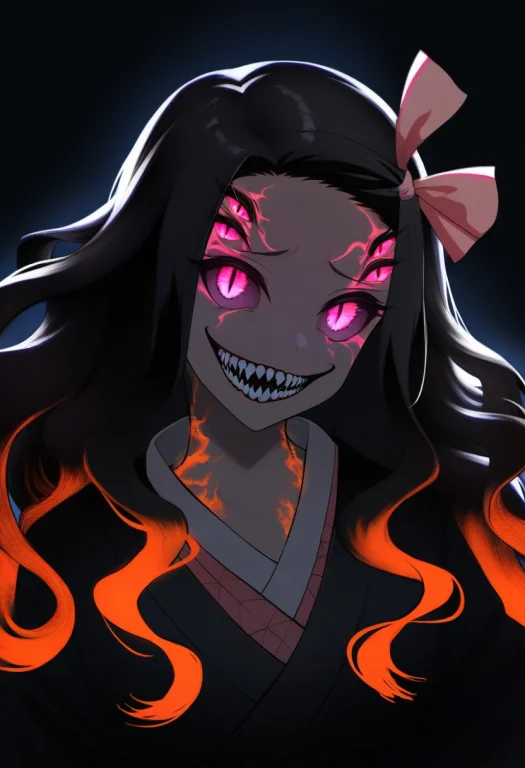 Nezuko Kamado, Black Hair, Forehead, Hair Ribbon, Long Hair,...