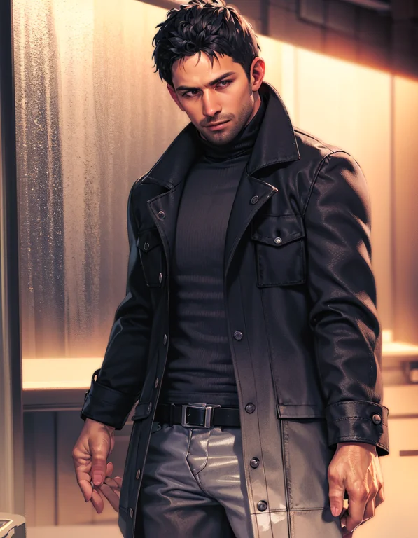 1boy, Cowboy Shot Of Re8dfield, Black Coat, Turtleneck, Volu...