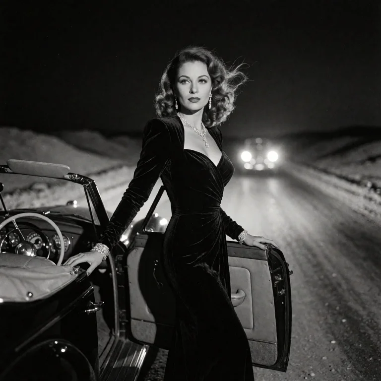 A Glamorous 1940s Femme Fatale Wearing A Sophisticated Black...