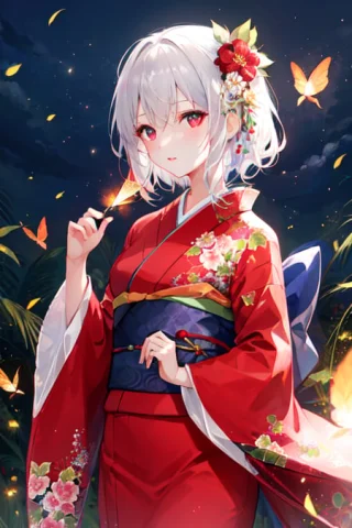 1girl, Fire Flies, Floralprint, Kimono, Longsleeves, Looking... — Stable Diffusion AI Prompt: 1girl, fire flies, floral_print, kimono, long_sleeves, looking_at_viewer, red_ey...