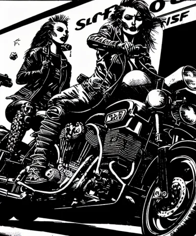 Theoldshadowrunstyles1.0 A Cyberpunk Girl, With Tattoos And... — Stable Diffusion AI Prompt: (TheOldShadowrunStyles:1.0) a cyberpunk girl, with tattoos and guns on a motorbi...