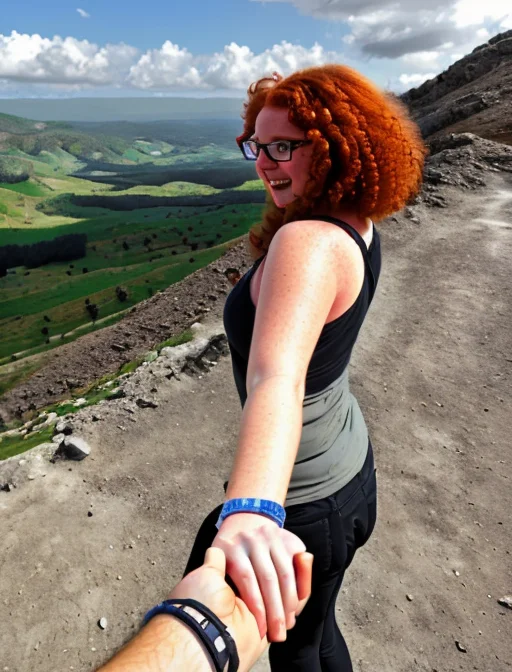 Cute Chubby Curly-haired Redheaded Nerd Girl, Facing Viewer,...