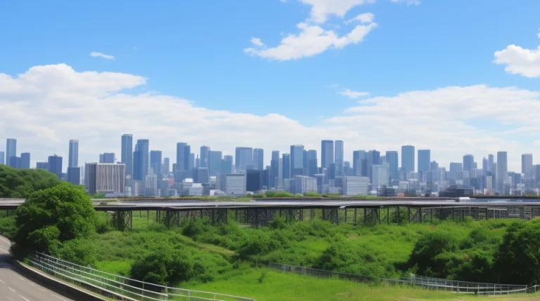 Bluesky, Bridge, Building, Chain-linkfence, City, Cityscape,...